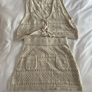 Free People Cream Knit Swim Coverup Set